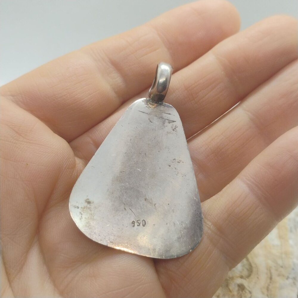 Stunning 950 Silver Blue Green Matrix Turquoise Pendant Triangle Shaped - Picture 7 of 10